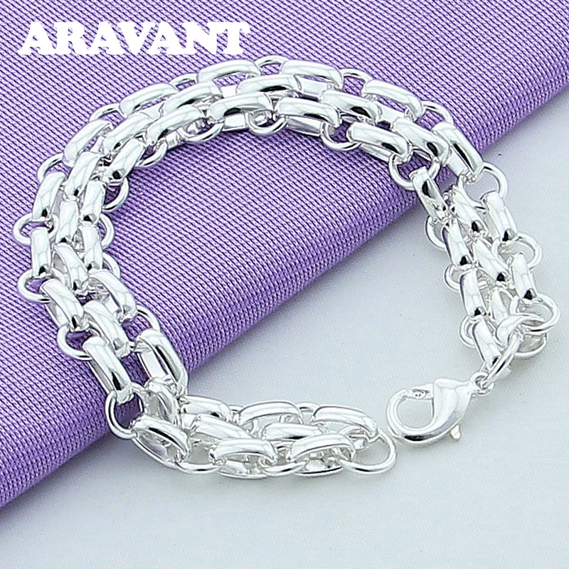 Aravant 925 Silver Simple Necklace Bracelet Jewelry Set For Women Men Party Jewelry