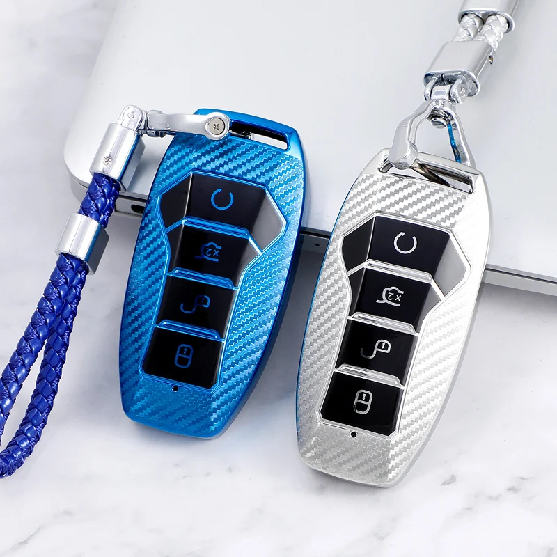 

TPU Carbon Fiber Car Smart Key Cover Protective Fob Case Bag Keychan for BYD Song Qin Han EV Tang DM 2018 Accessories