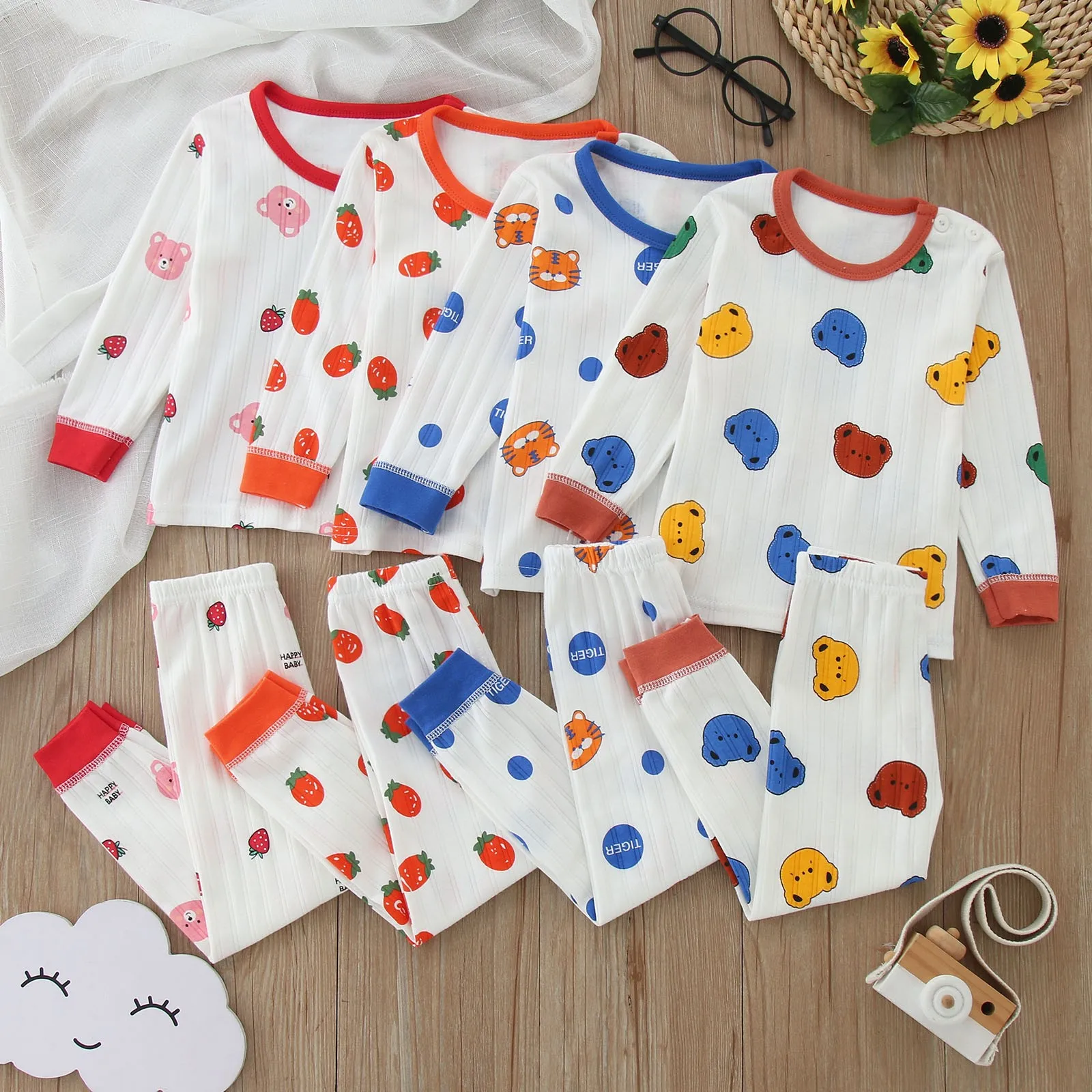 1-4Years Cartoon Sets Toddler Casual Trendy O-neck T Shirt+Trousers Babies Boys Thin Cotton Loose Suit Printing Home Clothes