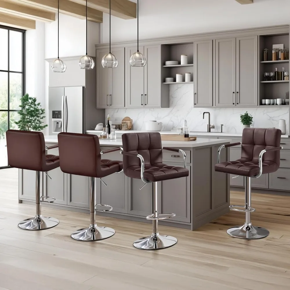 

Bart Stools Set of 4, PU Leather Adjustable Barstools with Armrest, with Thickened Seat Cushion, Counter Height Stool Chairs