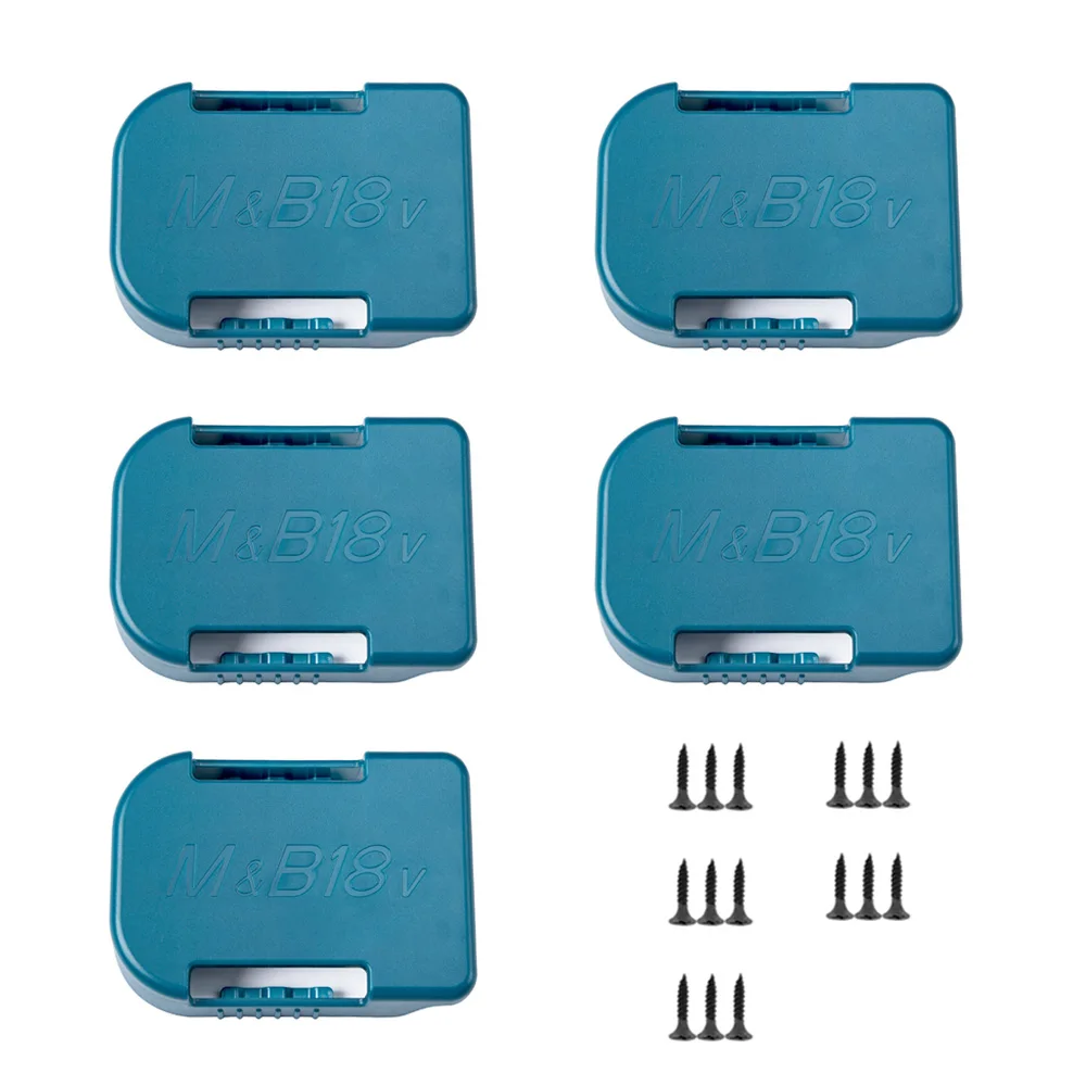 

5PCS Battery Mounts Storage Dock Holder Slots Power Tools Battery Hold Shelf Rack Storage Case For Makita For Bosch 18V Blue