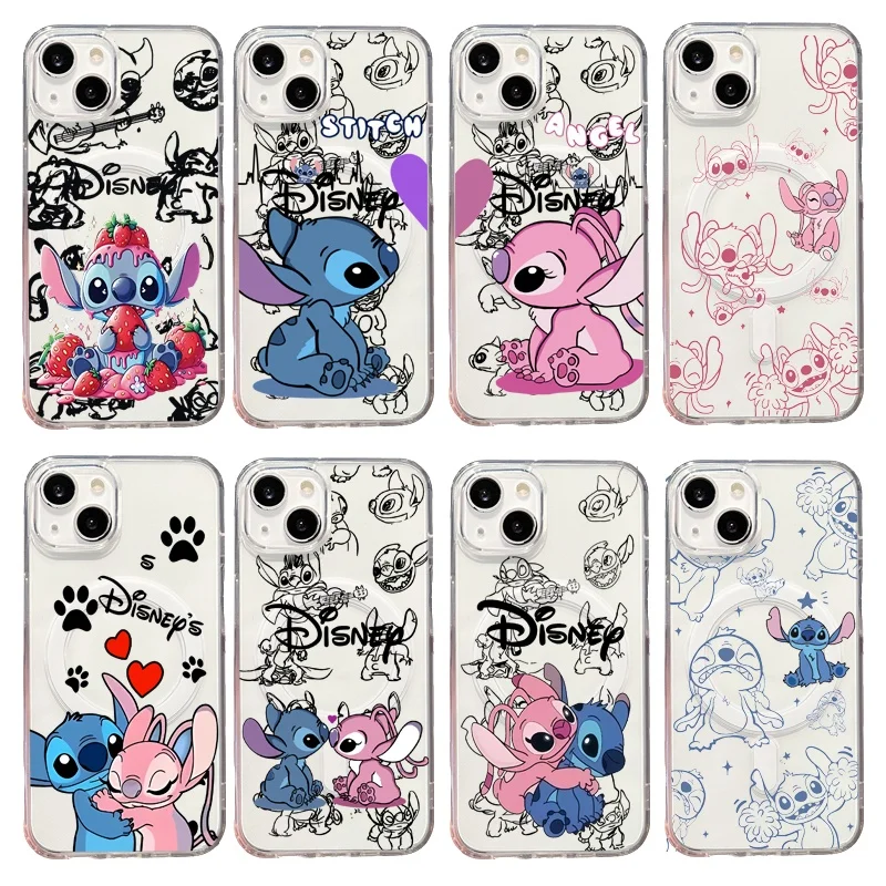 Anime Lovely StitchS Magnetic Phone Case for Samsung Galaxy S25 S24 S23 S22 S21 S20 FE Edge Plus Ultra 5G Soft Clear TPU Cover