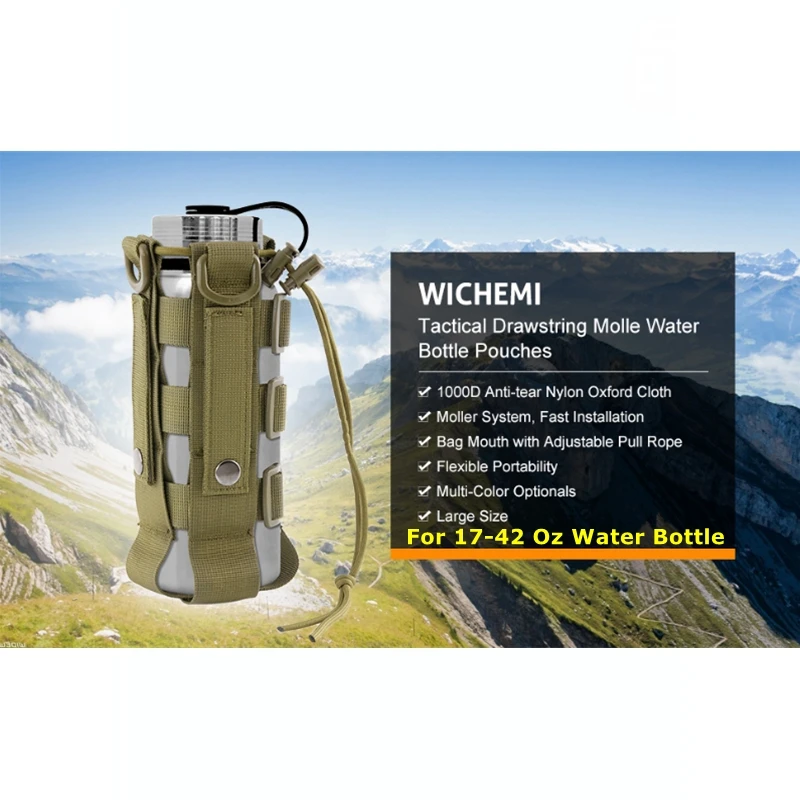 0.5L-2.5L Molle Water Botttle Pouch Tactical Gear Adjustable Drawstring Kettle Bag Military Bottle Holder Outdoor Camp Water Bag