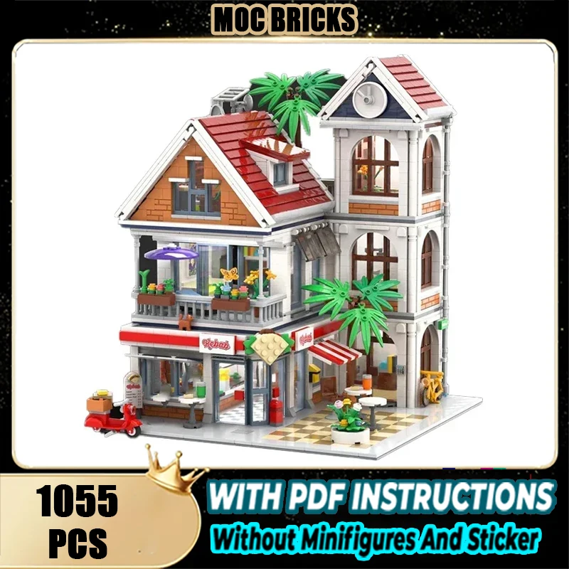 

Street View Model Moc Building Bricks Villa with a Barbecue Restaurant Technology Blocks Gifts Christmas Toys DIY Sets Assembly