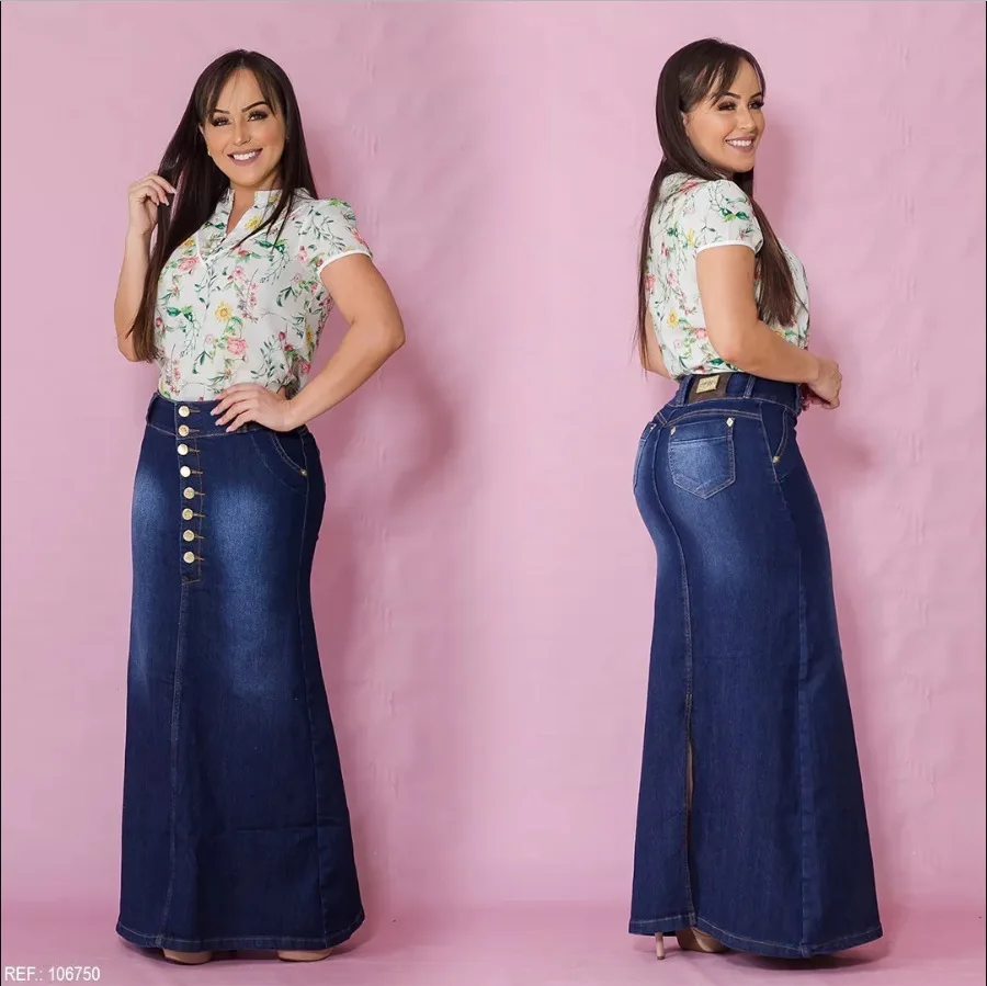 

Front Button Washed Denim A-line Skirts for Teen Girls High Waisted Long Jean Skirt for Women's Midi Length Fashion 2024 Casual