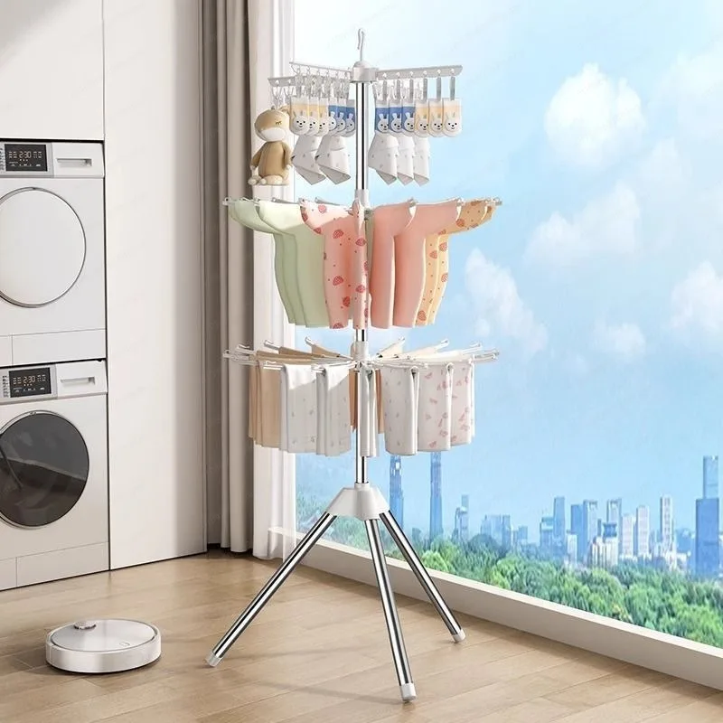 3-Tier Rotatable Clothes Drying Rack Stainless Steel Foldable Tripod Laundry Hanger Stand for Socks Baby Garments