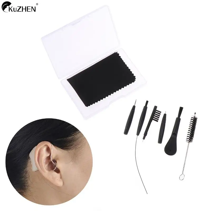 

7Pcs/set Hearing Aid Cleaner Kits Hearing Aid Cleaning Tool Cleaning Brushes Dry Wipe Anti-static Cloth Dust Transparent Box