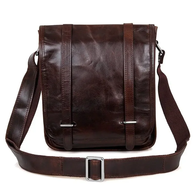 Leather Brown Classic Men's Crossbody Bag Casual Calfskin Side Bag Leather Men's Shoulder Bag