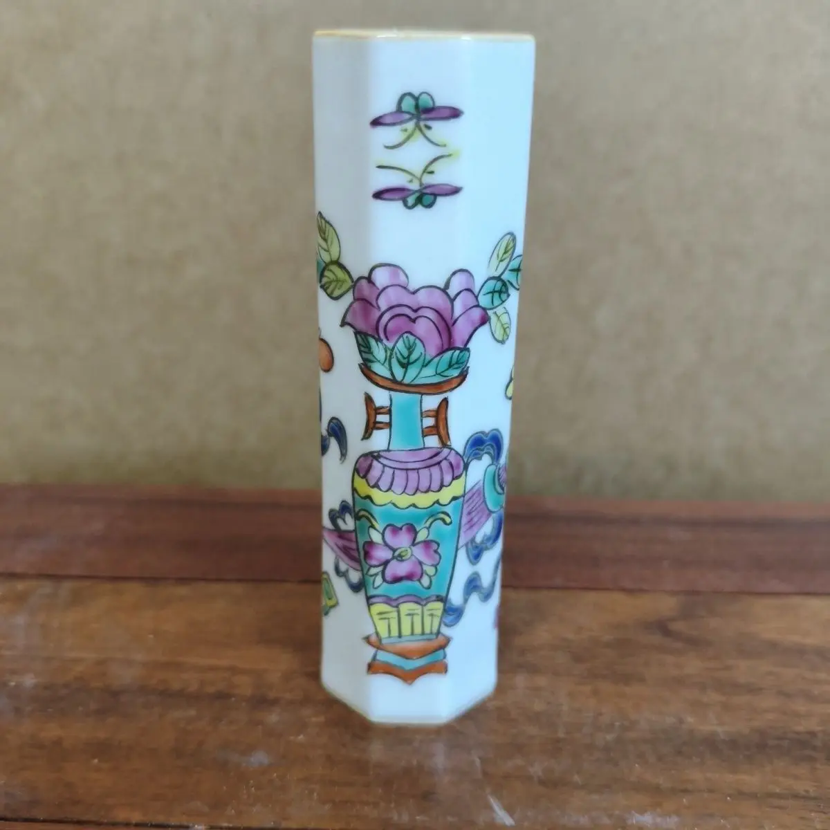 Vintage Old Collection Octagonal Decorative Jar Bo Gu Style Flower Arrangement Painting Pattern Decor