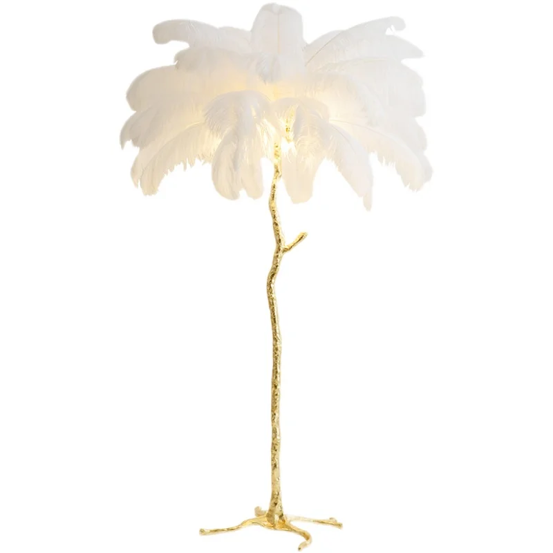 

Palm Tree Brass Gold Ostrich Feather Floor Lamp Standing Lighting Living Room Bedroom Decor Art Standing Lamp Christmas Lights