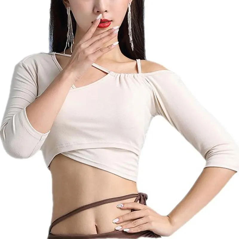 Women Belly Dance Wrap Tie Crop Top Adult Sexy Sleeve Off Shoulder Blouse Shrugs Bandage Bellydance Clothes Dancerwear Costume