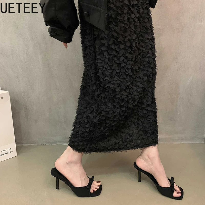 Designer Style Party Dress Women Slippers Shoes Fashion Butterfly-knot Summer Open Toe High Heel Ladies Slides Shoes image 2