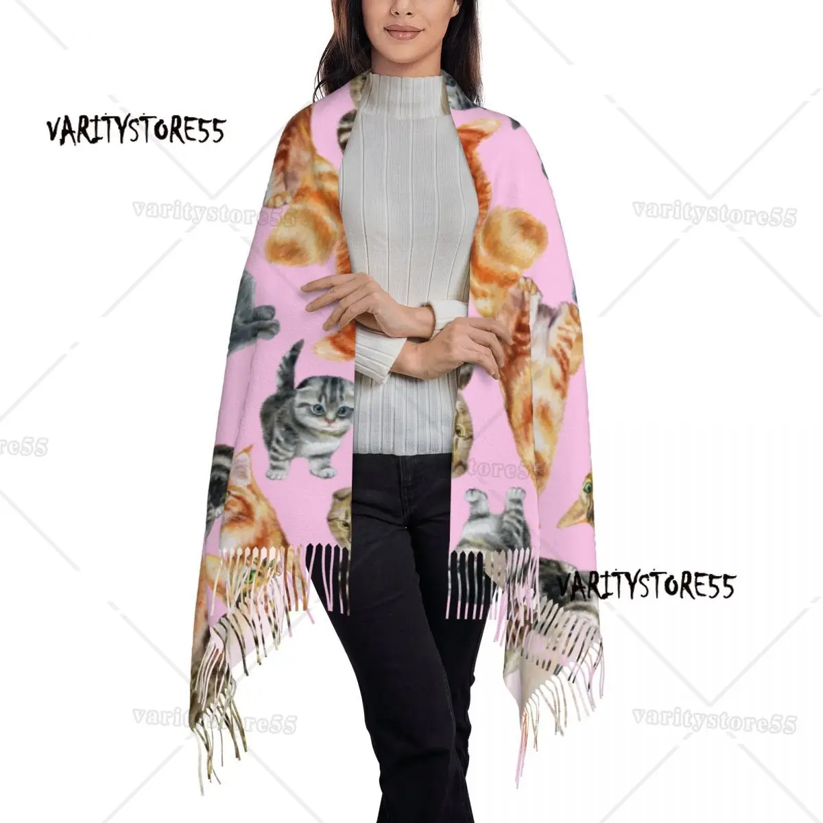 Cute Cat Printed Scarf Men Women Winter Warm Scarves Shawl Wrap