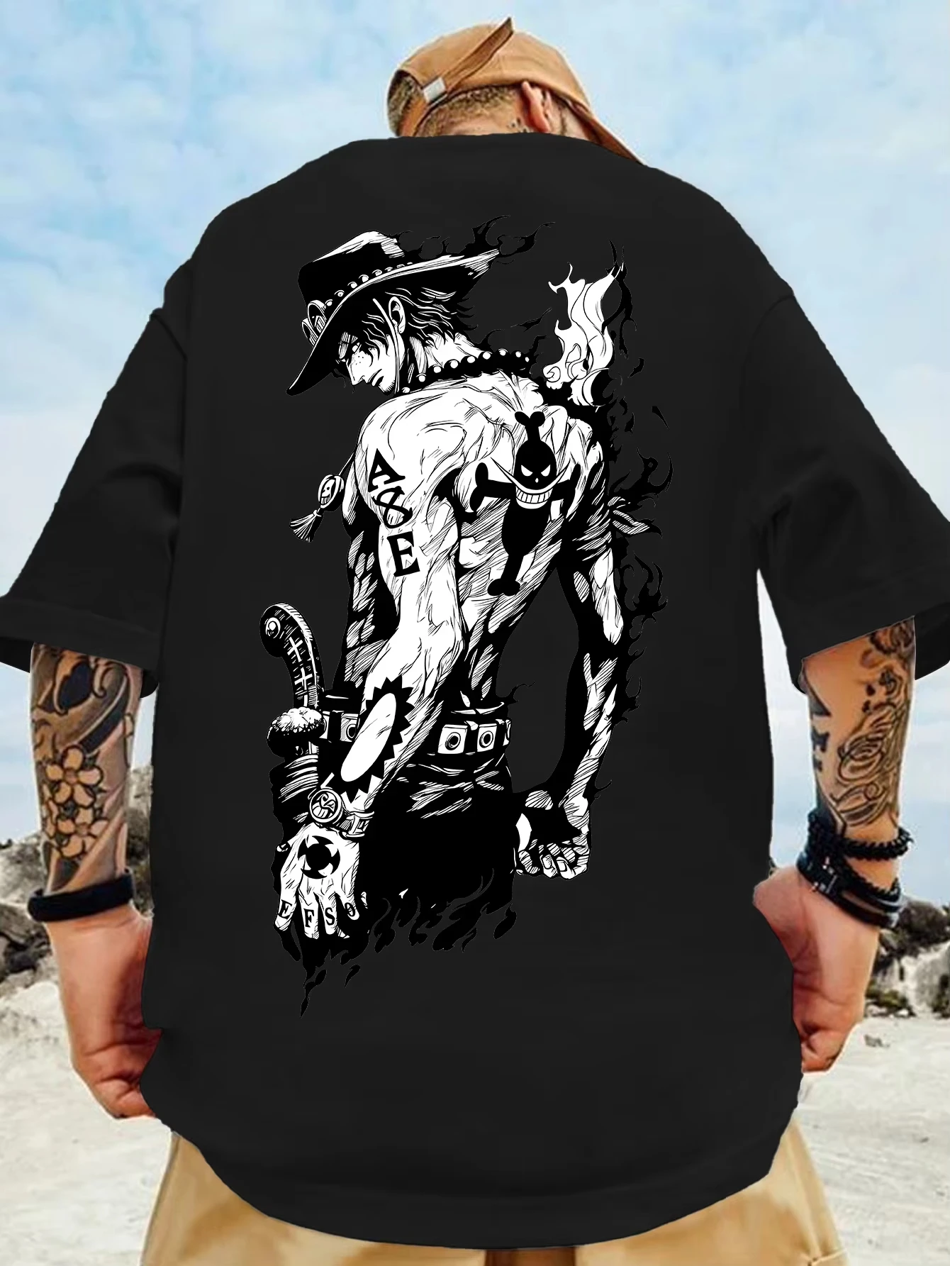 ONE PIECE Anime japonés Portgas D. Ace Camiseta estampada para hombre, pantalón corto informal de verano, ropa informal de manga, camiseta