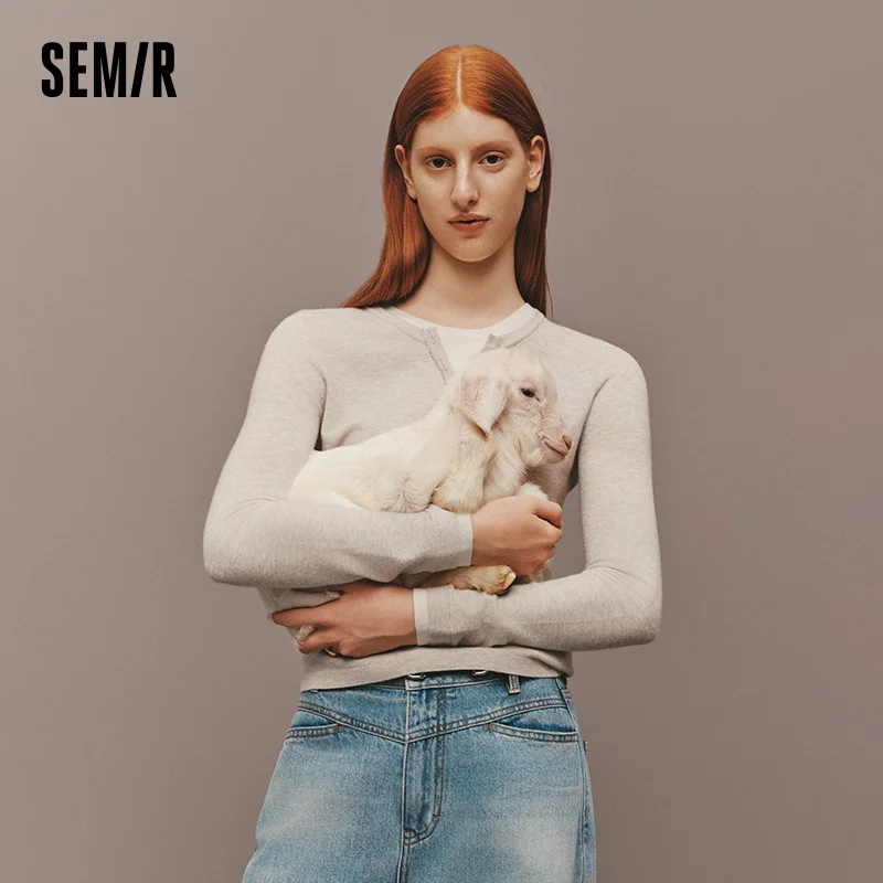 Women's Winter Knitted Sweater - Henley Collar, Slim Fit