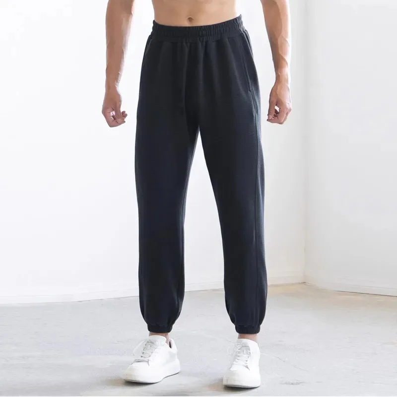 

American-style Ankle-tie Sports Spring Autumn Sweatpants for Men Elastic High-waisted Solid Color Fashionable Casual Trousers