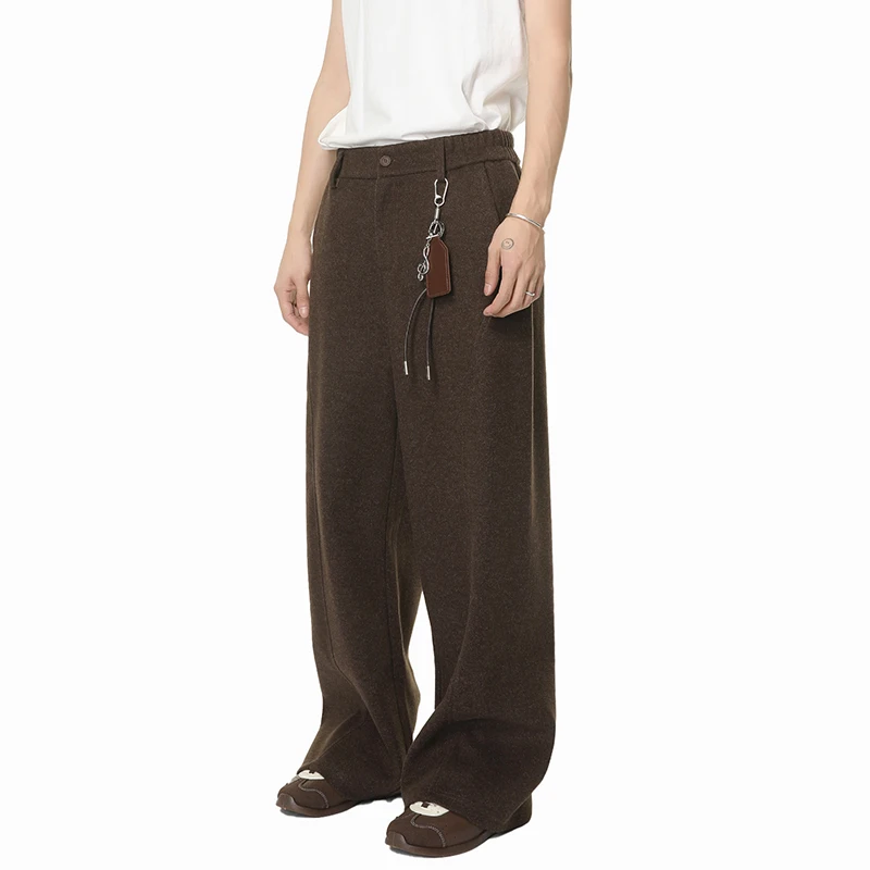 LUZHEN 2025 New Elegant Handsome Loose Straight Trousers Men Fashion Solid Color Luxury High Waist Wide Leg Casual Pants JY5752