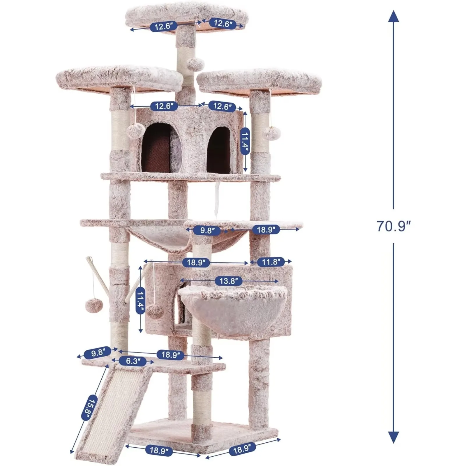 US  Cat Tree, 71 inches XL Large Cat Tower for Indoor Cats, Multi-Level Cat House with