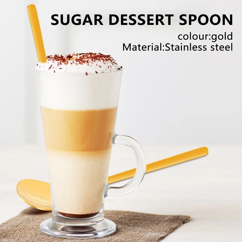 Round Shape Coffee Spoon Stainless Steel Mini Teaspoons Sugar Dessert Spoon Ice Cream Soup Spoon Kitchen Accessories(Gold)