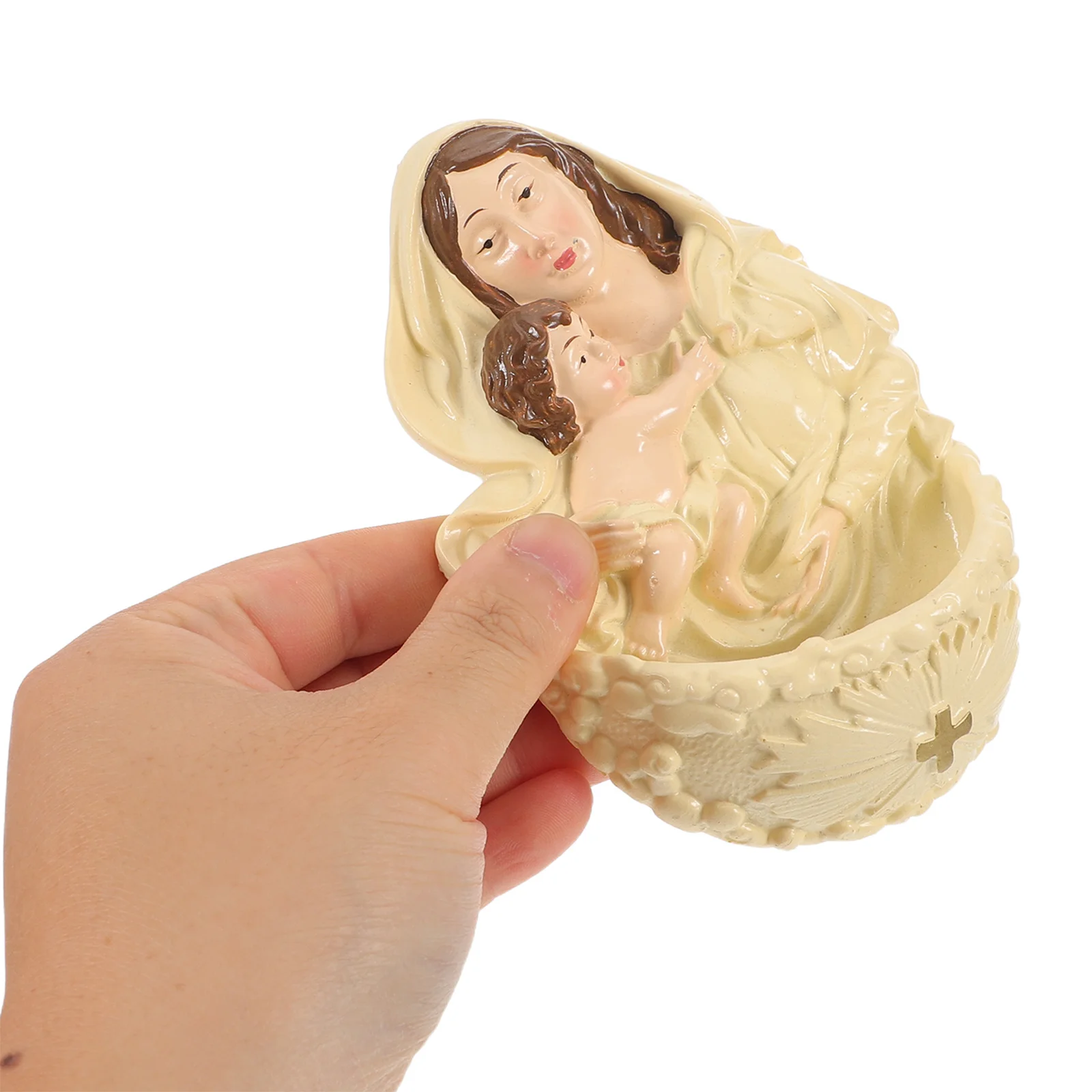 

Religious Wall Art Resin Nativity Plaque Detailed Mary and Child Statue Christian Christmas Ornament for Bedroom Prayer Corner