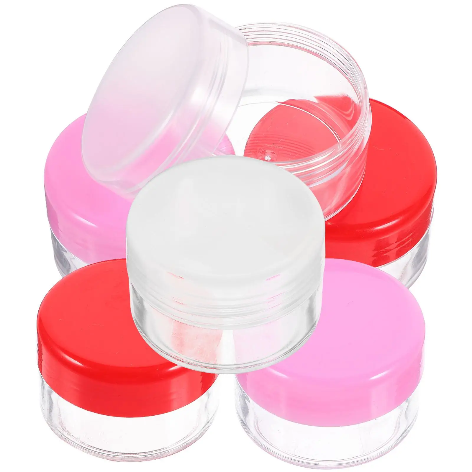 

6 Pcs 20ml Travel Size Empty Plastic Jars Transparent Body Red Pink Cream Containers for Lotions Samples Refillable