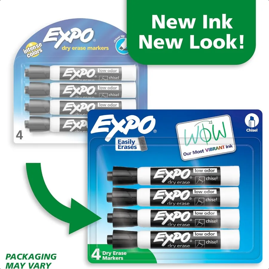 Dry Erase Markers Low Odor Ink Black Chisel Tip 4 Count