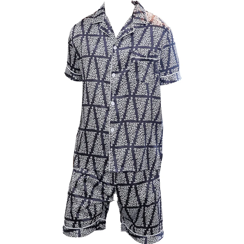 Conjunto de pijama de dos piezas para hombre pantalones cortos de manga corta de verano ropa de dormir con patrón triangular impreso para el hogar