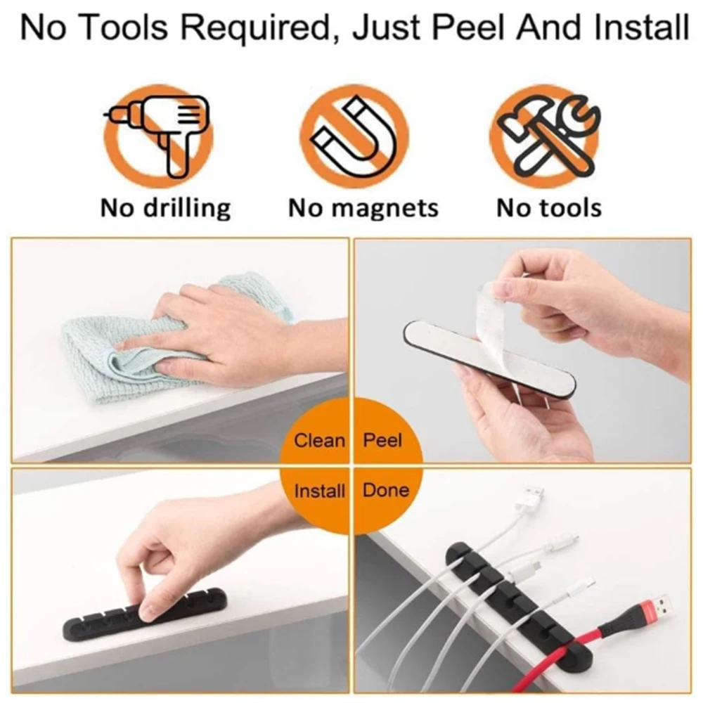 Flexible Cable Organizer 3/5/7 Hole Cable Management Clips for USB Charging Cable Nightstand Power Cord Mouse Cable Fixation