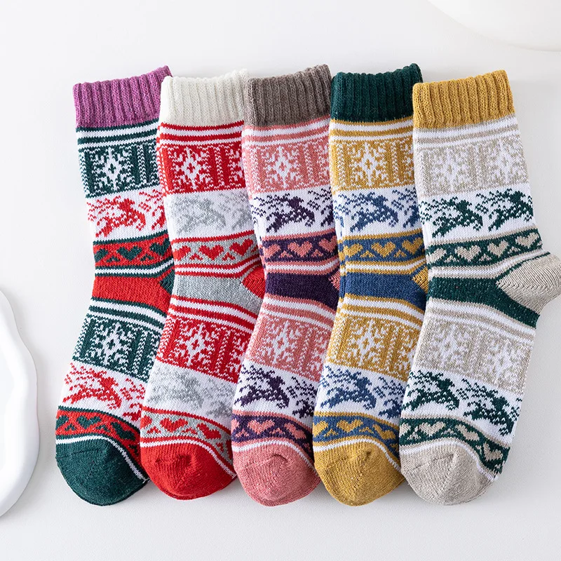 Chaussettes d'équipage confortables pour femmes, optique chaude, douces, cadeaux de Noël, hiver, 5 paquets