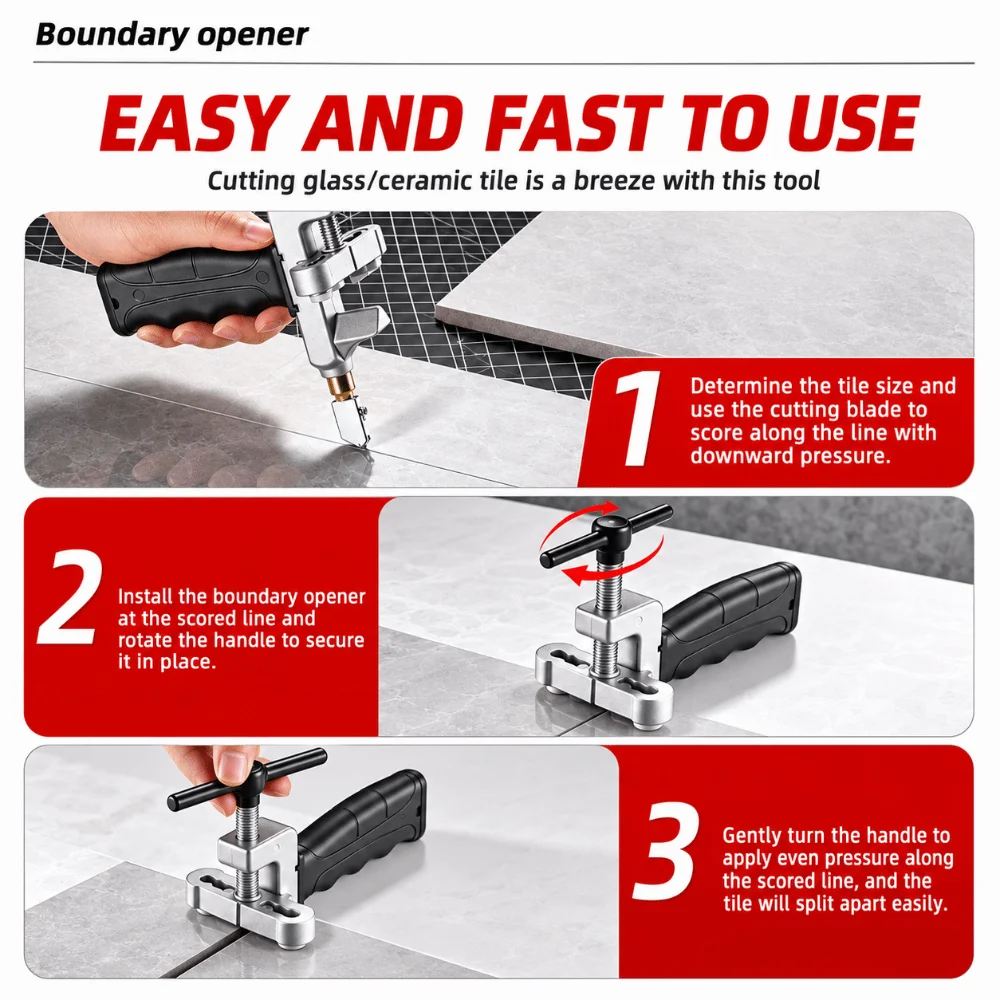 Hand Held 2 In 1 Tile Breaker High Efficiency Compact Size Glass Cutting Tool Labor Save Fast Cut Craft Hand Held Kit