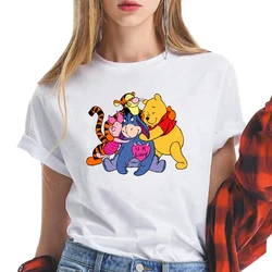 Karikatür Winnie The Pooh baskı Vintage kadınlar Casual Tee Streetwear kısa kollu tişört Y2k giysileri gotik kız üstleri T-Shirt 2024