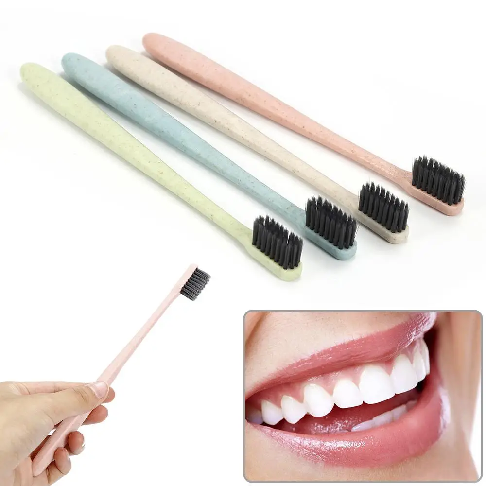 1~5PCS Toothbrush Natural Wheat Straw Handle Bamboo Charcoal Bristle Adult Soft Ultra Fine Bristles Toothbrushes