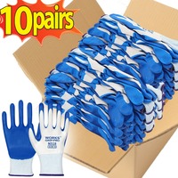 1/10Pairs Non-slip Nitrile Rubber Coated Gloves Blue Wear-resistant Breathable for Building Maintenance Inspection Safety Gloves