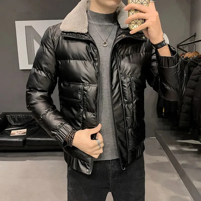 Cotton-Padded Jacket Men Winter NewThick Short Parkas Casual Streetwear Solid Coat Warm Fashion Turndown Outwear Male Jaquetas