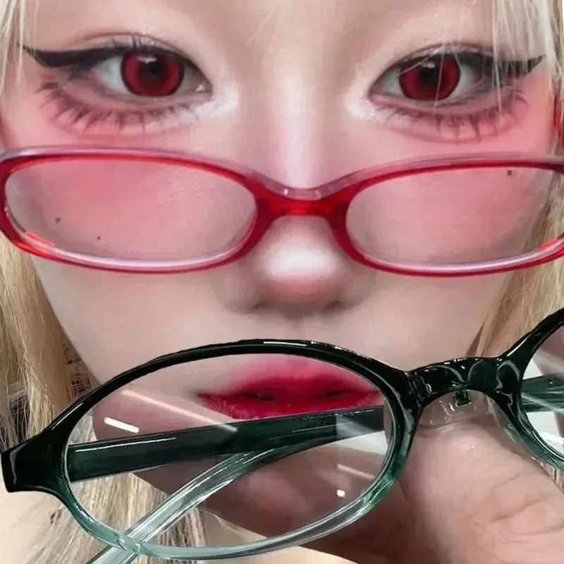 عيد الميلاد تأثيري نظارات الكورية البيضاوي الإطار Y2K الرجعية أنيمي خلات نظارات لطيف الطالب الذي يذاكر كثيرا نمط خفيفة الوزن عارية الوجه نظارات نظارات