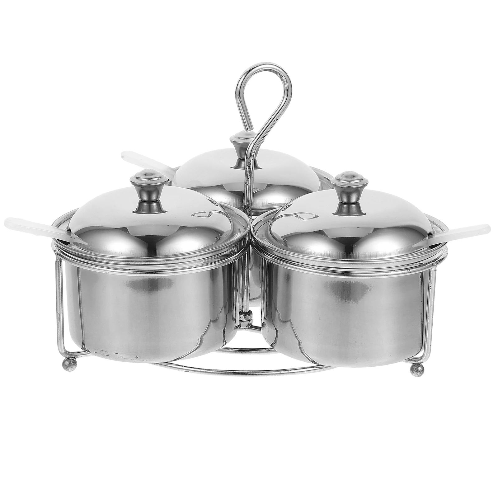 

Stainless Steel Seasoning Box Set Condiment Container Spice Jars with Lid Independent Compartment Tray Kitchen Tool