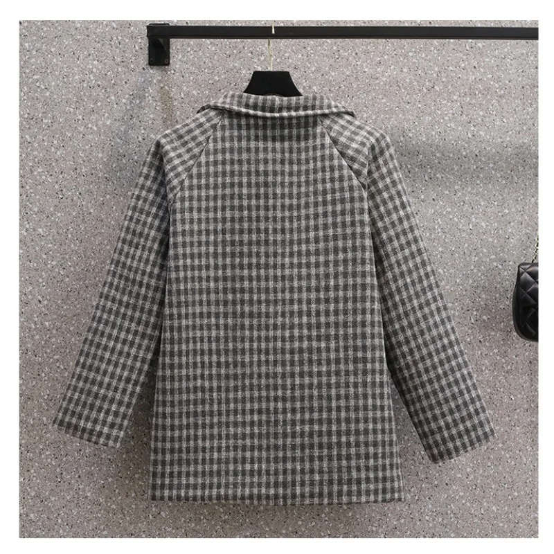 Kurtka Plus Size Casual Loose Thickened Warm Plaid Tailored Coats Jesień Zima Modne Dojazdy Wszechstronne Odzież Damska