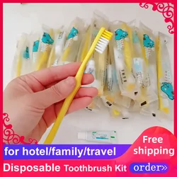 Free Shipping Common Yellow Hotel Supplies Travel Dental Disposable Toothbrush and Toothpaste Kit