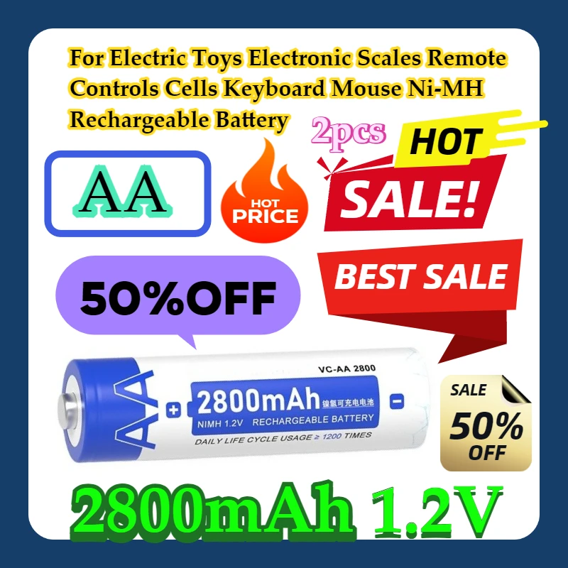

2pcs For Electric Toys Electronic Scales Remote Controls Cells Keyboard Mouse 1.2V AA 2800mAh Ni-MH Rechargeable Battery