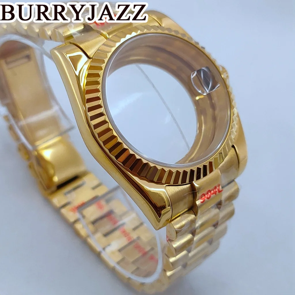 BURRYJAZZ 36mm 40mm NH35 NH36 NH34 NH38 NH70 NH72 Watch Case Waterproof  Sapphire Crysta Golden Presidential Bracelet