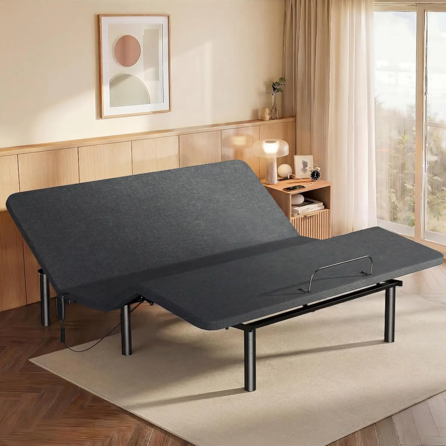 Adjustable Bed Frame King Head & Foot Incline Quiet Motor 750 lbs Wired Remote 4 Height Options, Customized
