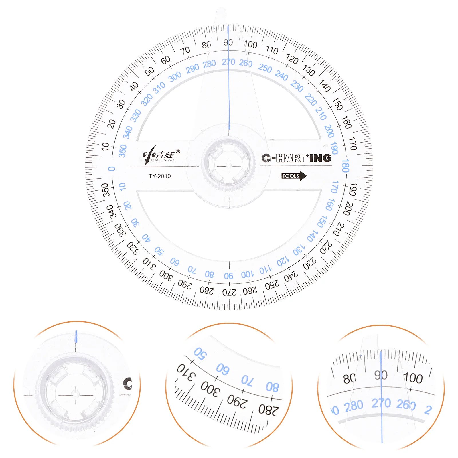 2pcs Circular Protractor with 360 Degree Rotation Plastic Circle Protractor Ruler for Map Reading, Geometry, and Technical Drawi