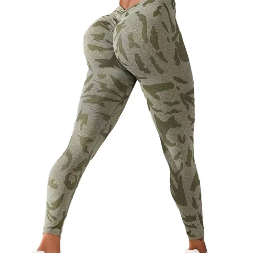 Vrouwen Camouflage V Terug Gym Legging Butt Lifting Fitness Atletische Workout Scrunch Leggins Oefening Yoga Broek Sportkleding