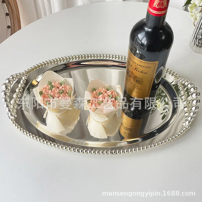 European style metal tray oval plated silver dessert table cake plate baking party supplies hotel clubhouse plate