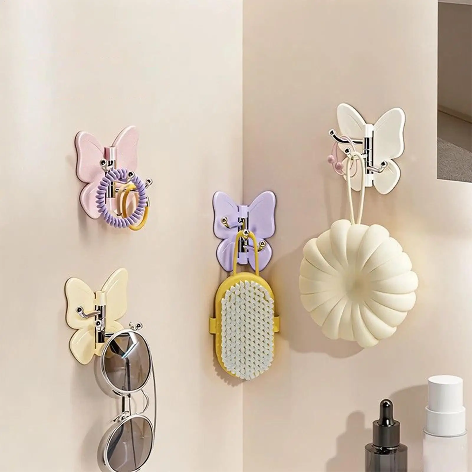 Butterfly Adhesive Hooks 3-Branch Rotating Adhesive Hat Hanger Towel Hook for Clothes Robes Towels Coats Hats Bags Keys Home