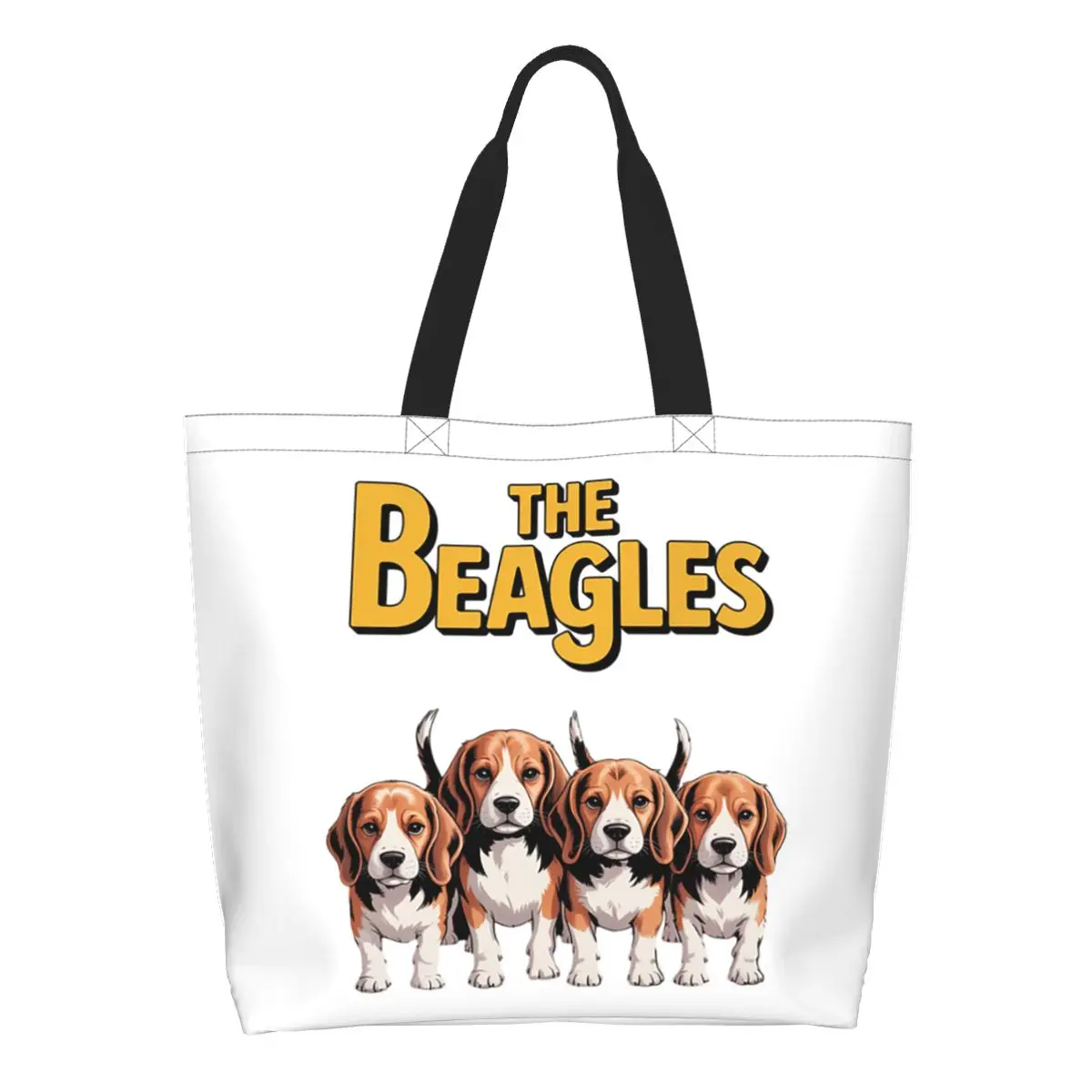 The Beagles Four Beagle Dog Crossing Shopping Tote Bag Canvas Large Capacity Shoulder Bags Shopper Grocery Handbag for Women