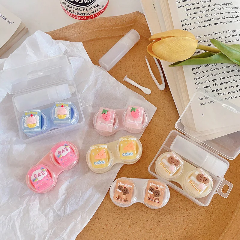 Candy Colored Bread Lens Container Women INS Contacts Lens Case Men Color Contact Lenses Storage Box Portable Travel Set