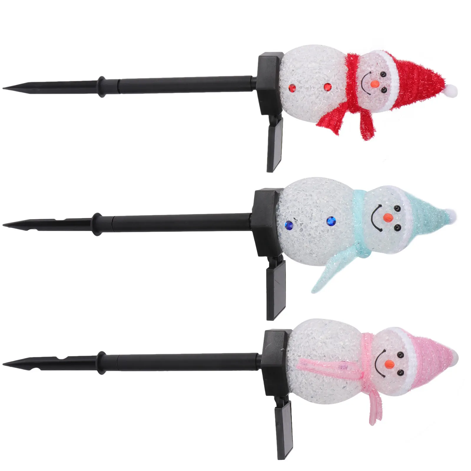3 Pcs Solar Lights Garden Resin Lamp Backyard Outdoor Fixture Ground Inserted Plug Lighted Snowman Courtyard Decoration