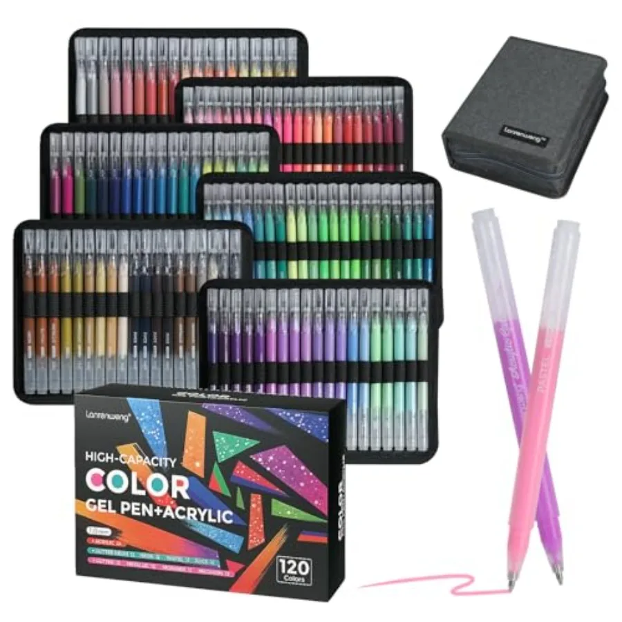 120 Color Gel Pens for Adult Coloring Books1.0mm Bullet Tip Acrylic Gel Pens Glitter Colored Gel Pens Set Large Capacity Artist