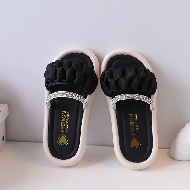 Girls Rhinestone Sandals Soft Soles Children Summer Beach Shoes Fashion Kids Lace Princess Shoes Anti-Slippery Size 23-32